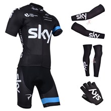 2014 sky Cycling Jersey Maillot Ciclismo Short Sleeve and Cycling bib Shorts Or Shorts and Leg Sleeve and Arm Sleeve and Gloves Tour De France XXS