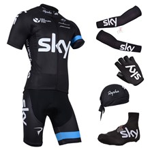 2014 sky Cycling Jersey Maillot Ciclismo Short Sleeve and Cycling bib Shorts Or Shorts and Scarf and Arm Sleeve and Gloves and Shoe Cover Tour De Fran XXS
