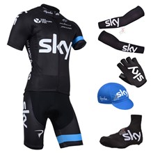 2014 sky Cycling Jersey Maillot Ciclismo Short Sleeve and Cycling bib Shorts Or Shorts and Cap and Arm Sleeve and Gloves and Shoe Cover Tour De France XXS