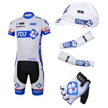 2013 fdj Cycling Jersey+Shorts+Cap+Arm sleeves+Gloves