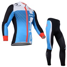 2014 CASTELLI Blue White Thermal Fleece Cycling Jersey Long Sleeve and Cycling Pants