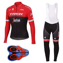 2017 TREK SEGAFREDO Red  Cycling Jersey Long Sleeve and Cycling bib Pants Cycling Kits Strap
