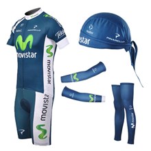 2012 movistar Cycling Jersey+Shorts+Headscarf+Leg Warmers+Arm sleeve S