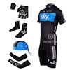 2012 sky Cycling Jersey+Shorts+Headscarf+Glove+Shoe Covers+Arm sleeve S