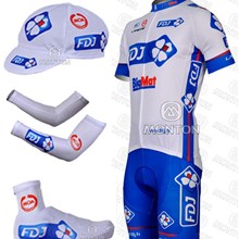 2012 fdj Cycling Jersey+Shorts+Shoe Covers+Arm Sleeves+Cap S