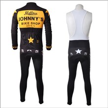2012 johnny s black yellow Cycling Jersey Long Sleeve and Cycling bib Pants S