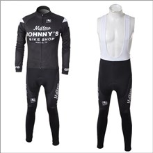 2012 johnny s black Thermal Fleece Cycling Jersey Long Sleeve and Cycling bib Pants S