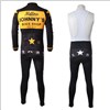 2012 johnny s black yellow Thermal Fleece Cycling Jersey Long Sleeve and Cycling bib Pants S