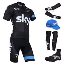 2014 sky Cycling Jersey Maillot Ciclismo Short Sleeve and Cycling bib Shorts Or Shorts and Cap and Arm Sleeve and Leg Sleeve and Shoe Cover Tour De Fr XXS