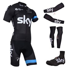 2014 sky Cycling Jersey Maillot Ciclismo Short Sleeve and Cycling bib Shorts Or Shorts and Shoe Cover and Arm Sleeve and Leg Sleeve Tour De France XXS