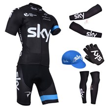 2014 sky Cycling Jersey Maillot Ciclismo Short Sleeve and Cycling bib Shorts Or Shorts and Cap and Arm Sleeve and Gloves and Leg Sleeve Tour De France XXS
