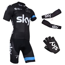 2014 sky Cycling Jersey Maillot Ciclismo Short Sleeve and Cycling bib Shorts Or Shorts and Gloves Short Finger and Arm Sleeve Tour De France XXS