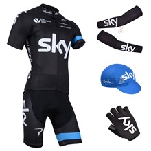 2014 sky Cycling Jersey Maillot Ciclismo Short Sleeve and Cycling bib Shorts Or Shorts and Cap and Arm Sleeve and Gloves Tour De France XXS