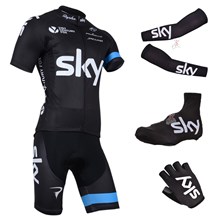 2014 sky Cycling Jersey Maillot Ciclismo Short Sleeve and Cycling bib Shorts Or Shorts and Shoe Cover and Arm Sleeve and Gloves Tour De France XXS