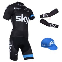 2014 sky Cycling Jersey Maillot Ciclismo Short Sleeve and Cycling bib Shorts Or Shorts and Cap and Arm Sleeve Tour De France XXS