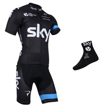 2014 sky Cycling Jersey Maillot Ciclismo Short Sleeve and Cycling bib Shorts Or Shorts and Sock Tour De France XXS