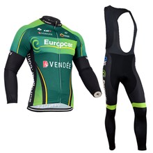 2014 Europcar Green Cycling Jersey Long Sleeve and Cycling bib Pants Cycling Kits Strap XXS