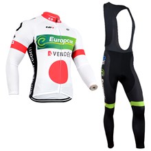 2014 Europcar White Cycling Jersey Long Sleeve and Cycling bib Pants Cycling Kits Strap XXS