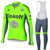 2016 Tinkoff Saxo Bank Fluo Green Cycling Jersey Long Sleeve and Cycling bib Pants Cycling Kits Strap