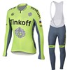 2016 Tinkoff Saxo Bank Fluo Light Green Cycling Jersey Long Sleeve and Cycling bib Pants Cycling Kits Strap XXS
