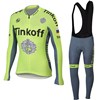 2016 Tinkoff Saxo Bank Fluo Light Green Cycling Jersey Long Sleeve and Cycling bib Pants Cycling Kits Strap XXS