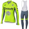 2016 Tinkoff Saxo Bank Fluo Yellow Cycling Jersey Long Sleeve and Cycling bib Pants Cycling Kits Strap XXS