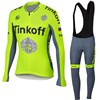 2016 Tinkoff Saxo Bank Fluo Yellow Cycling Jersey Long Sleeve and Cycling bib Pants Cycling Kits Strap XXS