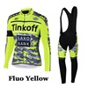 2015 Tinkoff Saxo Bank Fluo Yellow Cycling Jersey Long Sleeve and Cycling bib Pants Cycling Kits Strap