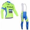 2015 Tinkoff Saxo Bank Fluo Green Cycling Jersey Long Sleeve and Cycling bib Pants Cycling Kits Strap