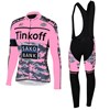 2015 Women Tinkoff Saxo Bank Pink Cycling Jersey Long Sleeve and Cycling bib Pants Cycling Kits Strap XXS