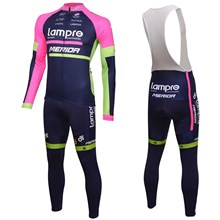 2016 Lampre Cycling Jersey Long Sleeve and Cycling bib Pants Cycling Kits Strap XXS