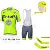 2016 Tinkoff Saxo Bank Fluo Yellow Cycling Jersey Maillot Ciclismo Short Sleeve and Cycling Bib Shorts and Scarf and Arm Sleeve XXS