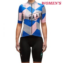 2016 Women’s  Maap Cube Blue-Pink Cycling Jersey Maillot Ciclismo Short Sleeve and Cycling bib Shorts Cycling Kits Strap cycle jerseys Ciclismo bicicletas XXS