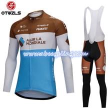 2018 AG2R Cycling Jersey Long Sleeve and Cycling bib Pants Cycling Kits Strap S