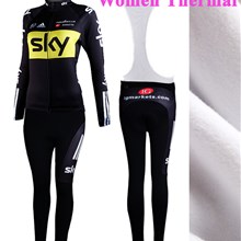 2013 Women sky Thermal Fleece Cycling Jersey Long Sleeve and Cycling bib Pants