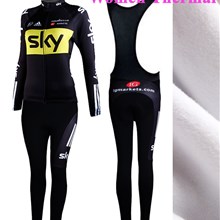 2013 Women sky Thermal Fleece Cycling Jersey Long Sleeve and Cycling bib Pants