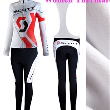 2013 Women scott Thermal Fleece Cycling Jersey Long Sleeve and Cycling bib Pants