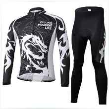 2013  longqishi black Thermal Fleece Cycling Jersey Long Sleeve and Cycling Pants S