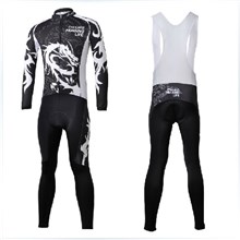 2013 longqishi Thermal Fleece Cycling Jersey Long Sleeve and Cycling Bib Pants Cycling Kits Strap S