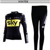 2012 women SKY Thermal Fleece Cycling Jersey Long Sleeve and Cycling Pants S