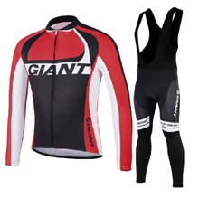 2014 GIANT red Cycling Jersey Long Sleeve and Cycling Bib Pants Cycling Kits Strap