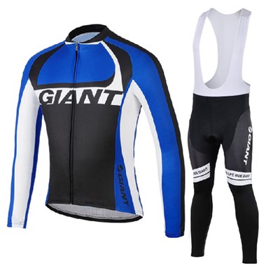 2014 GIANT blue Thermal Fleece Cycling Jersey Long Sleeve and Cycling Bib Pants Cycling Kits Strap