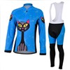 2013 women cheji blue cat Cycling Jersey Long Sleeve and Cycling bib Pants Cycling Kits Strap