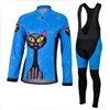 2013 women cheji blue cat Cycling Jersey Long Sleeve and Cycling bib Pants Cycling Kits Strap