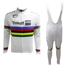 2015 Tinkoff Saxo Bank White Peter Sagan Cycling Jersey Long Sleeve and Cycling bib Pants Cycling Kits Strap XXS