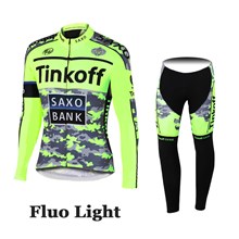 2016 Tinkoff Saxo Bank Fluo Light Green Cycling Jersey Long Sleeve and Cycling Pants Cycling Kits XXS