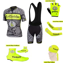 2016 Tinkoff Saxo Bank Fluo Yellow Cycling Jersey Maillot Ciclismo Short Sleeve and Cycling Bib Shorts and Scarf and Arm Sleeve and Gloves and Shoe Cover XXS