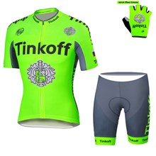 2016 Tinkoff Saxo Bank Fluo Green Cycling Jersey Maillot Ciclismo Short Sleeve and Cycling Shorts and Gloves Short Finger XXS