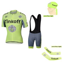 2016 Tinkoff Saxo Bank Fluo Light Cycling Jersey Maillot Ciclismo Short Sleeve and Cycling Bib Shorts and Scarf and Arm Sleeve XXS