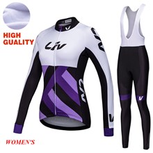 WOMEN'S LIV White and Purple High Quality Thermal Fleece Cycling Jersey Long Sleeve Ropa Ciclismo Winter and Cycling bib Pants ropa ciclismo thermal ciclismo jersey thermal S